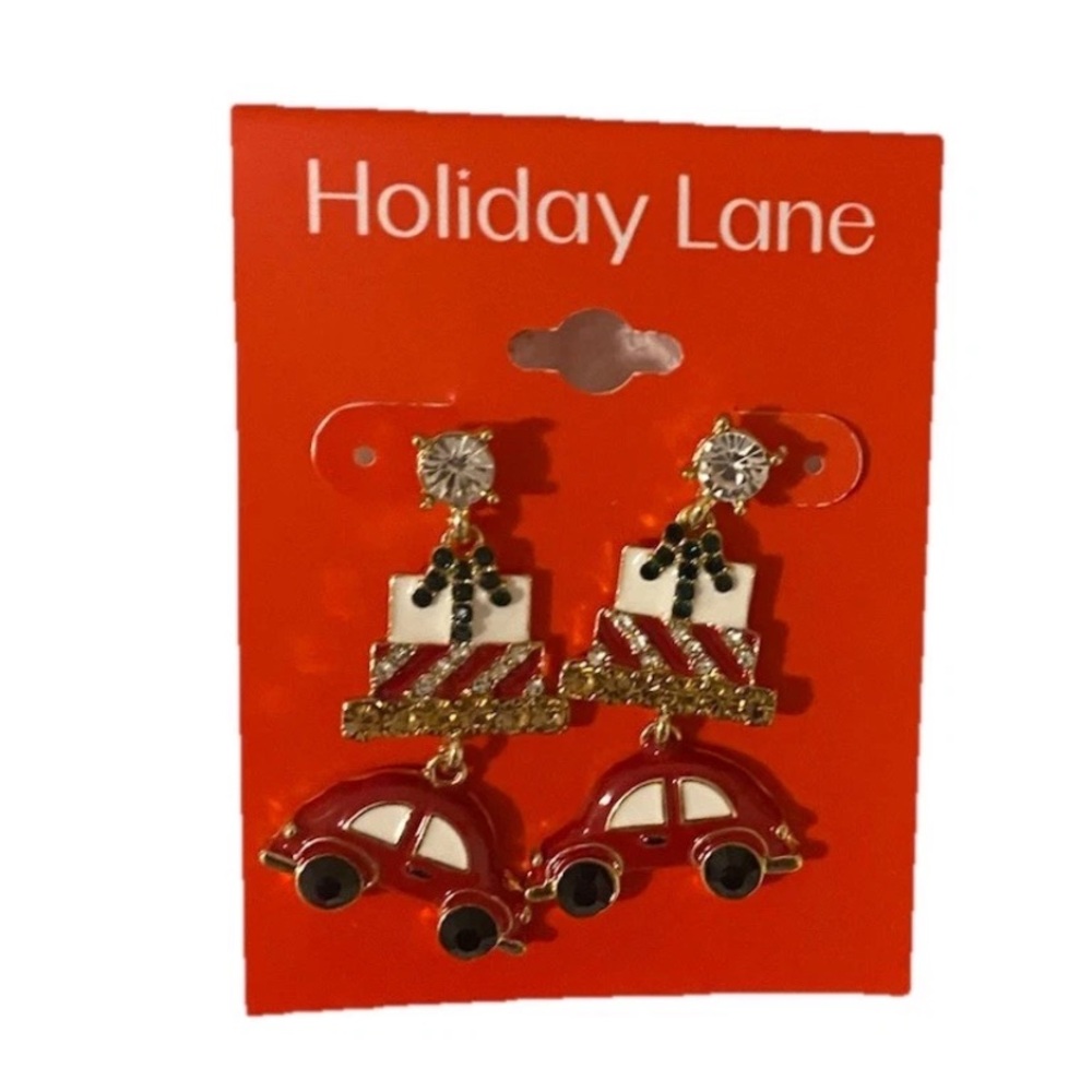 Car Drop Christmas Earrings Gold Tone by Holiday Lane NWT